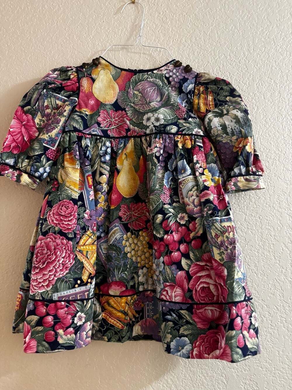 Sylvia Whyte Vintage Fruit And Floral Print Cotton Dress Size 3T
